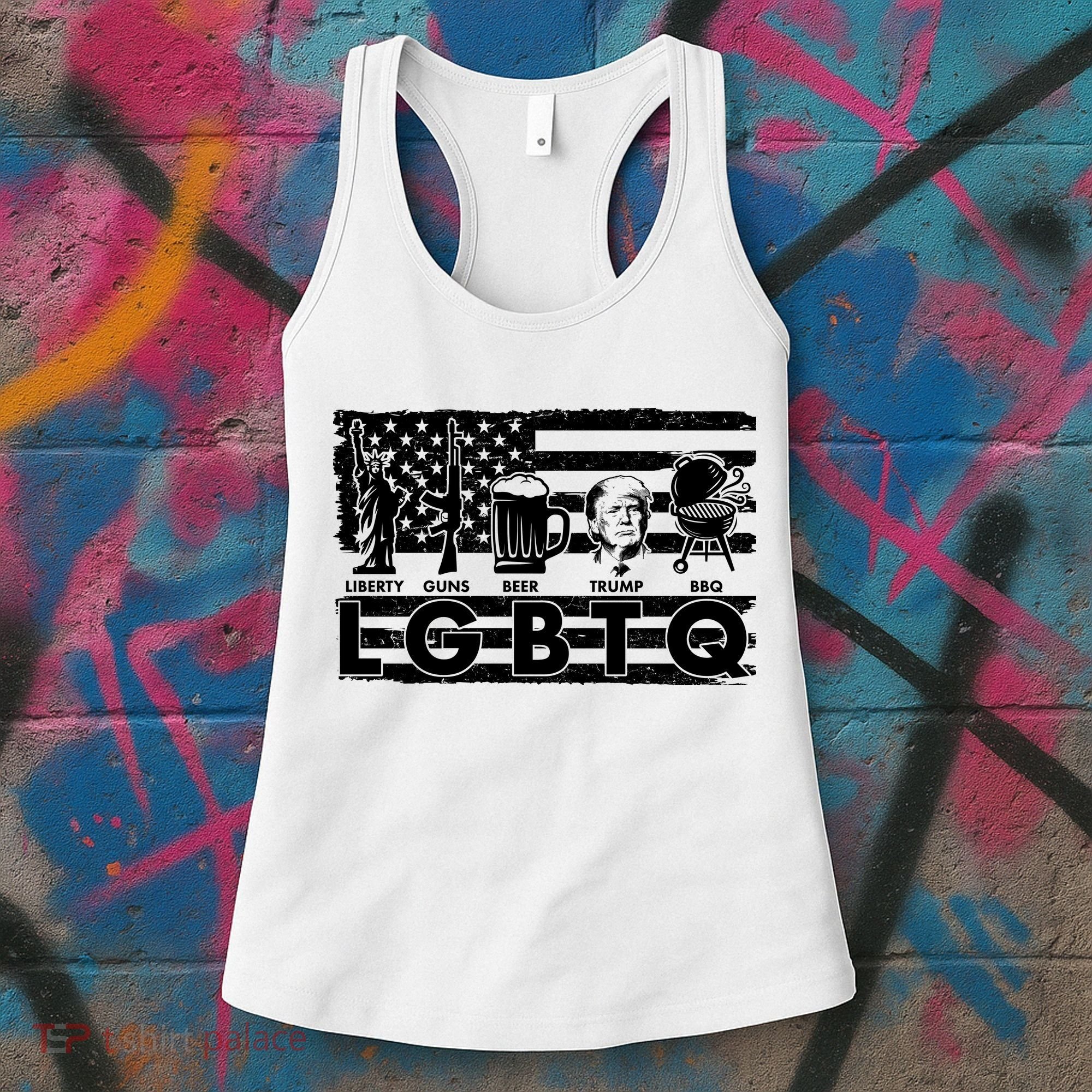 LGBTQ USA Flag Liberty Guns Beer Trump BBQ Women's Tank Top