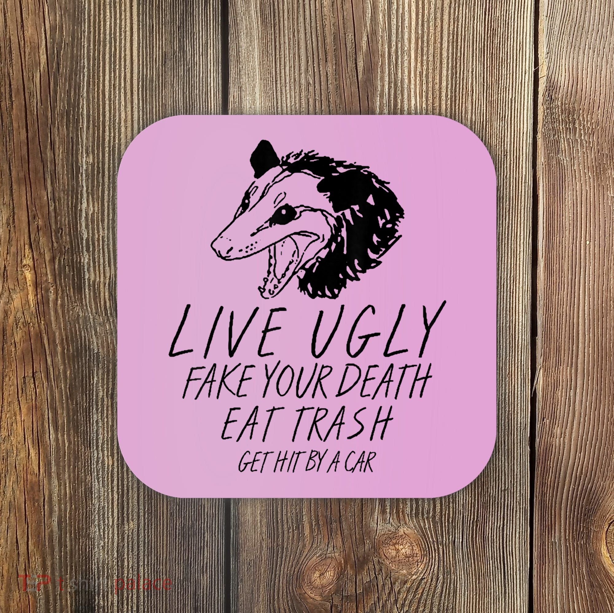 Live Ugly Fake Your Death Eat Trash Get Hit By A Car Opossum Coaster