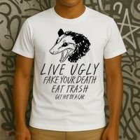 Live Ugly Fake Your Death Eat Trash Get Hit By A Car Opossum T-Shirt thumb 3