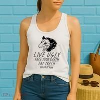 Live Ugly Fake Your Death Eat Trash Get Hit By A Car Opossum Women's Tank Top thumb 2