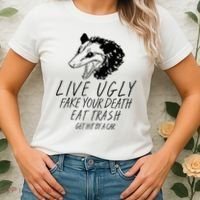 Live Ugly Fake Your Death Eat Trash Get Hit By A Car Opossum Women's T-Shirt thumb 2