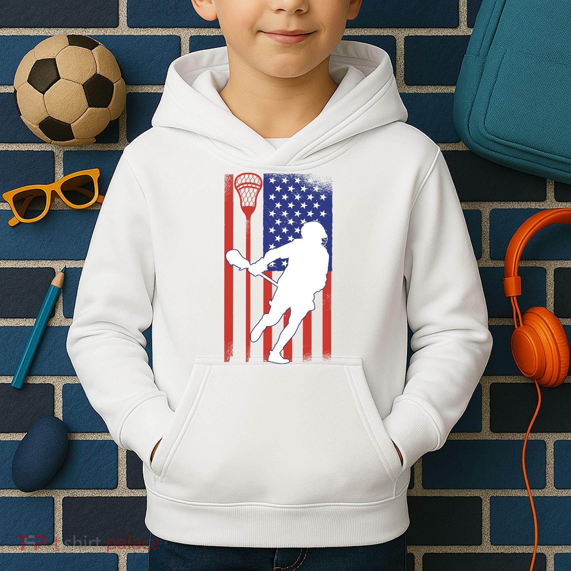 Lacrosse Usa Flag Kids Hoodie
