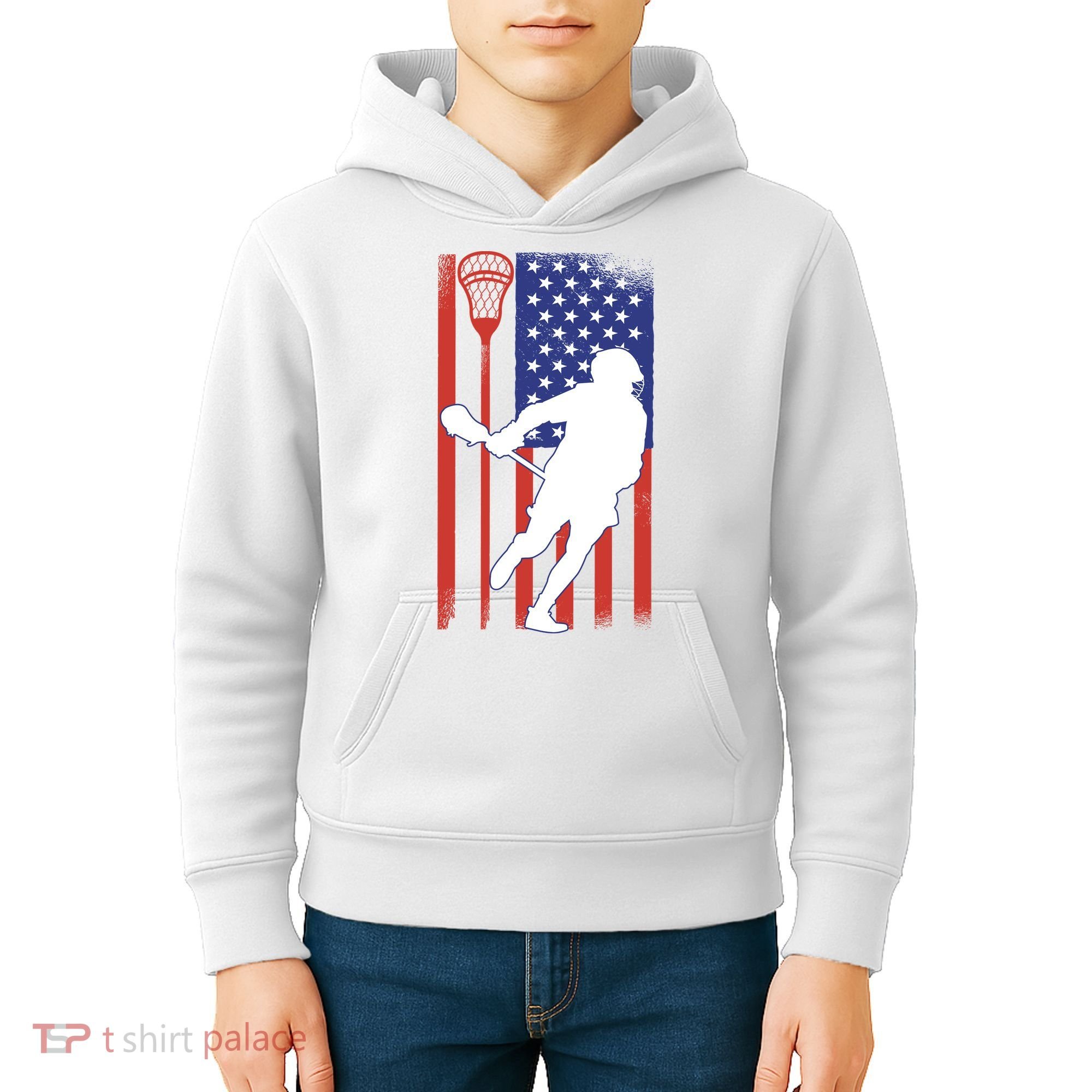 Lacrosse Usa Flag Kids Hoodie