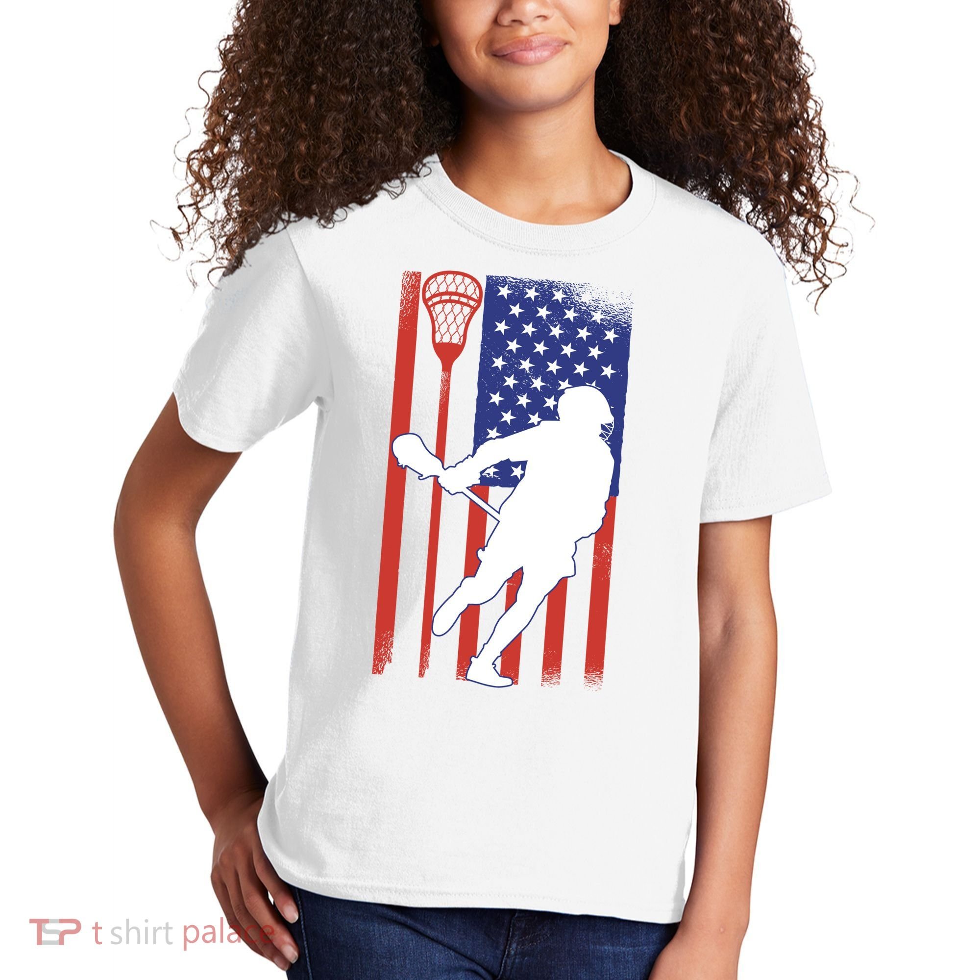 Lacrosse Usa Flag Kids T-Shirt