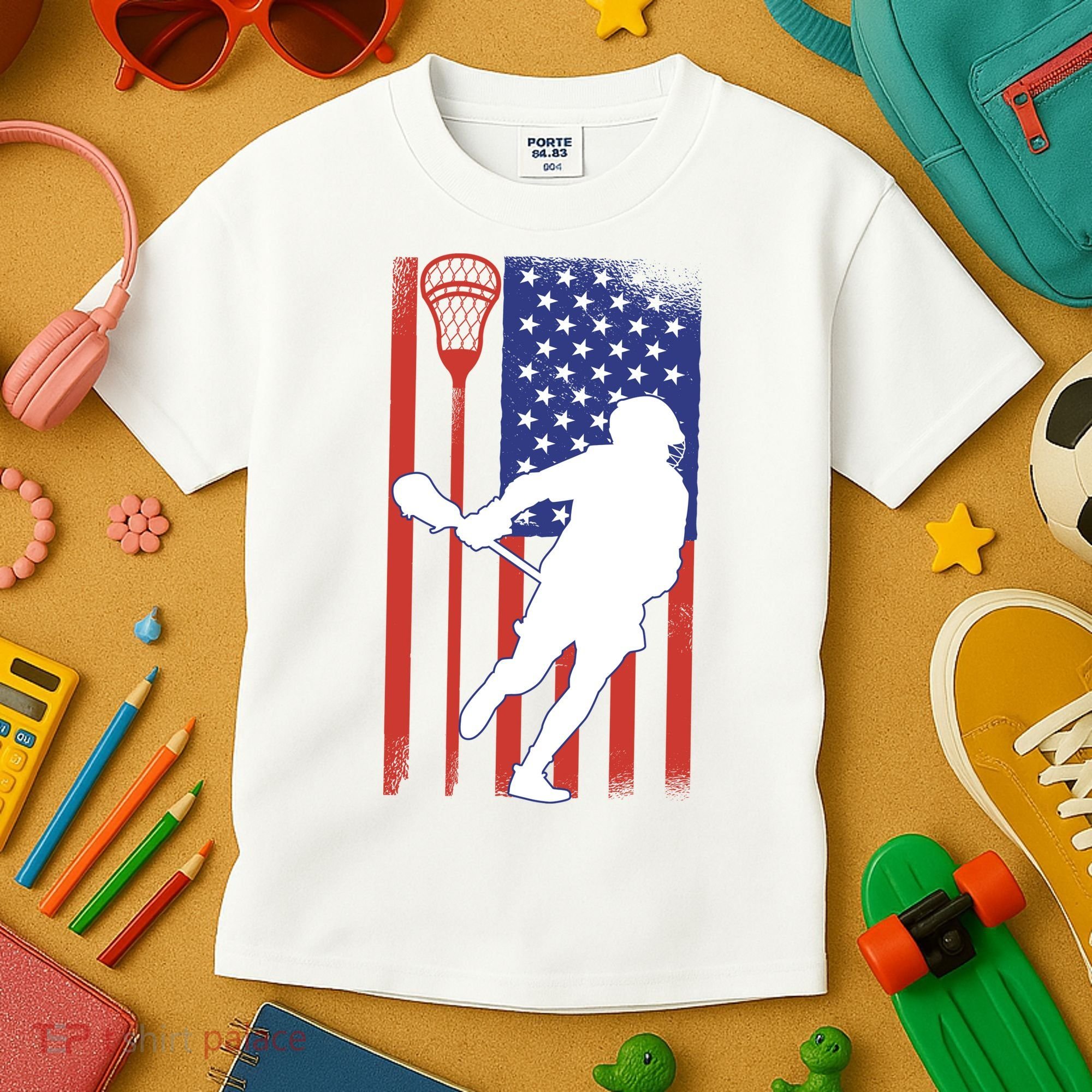 Lacrosse Usa Flag Kids T-Shirt