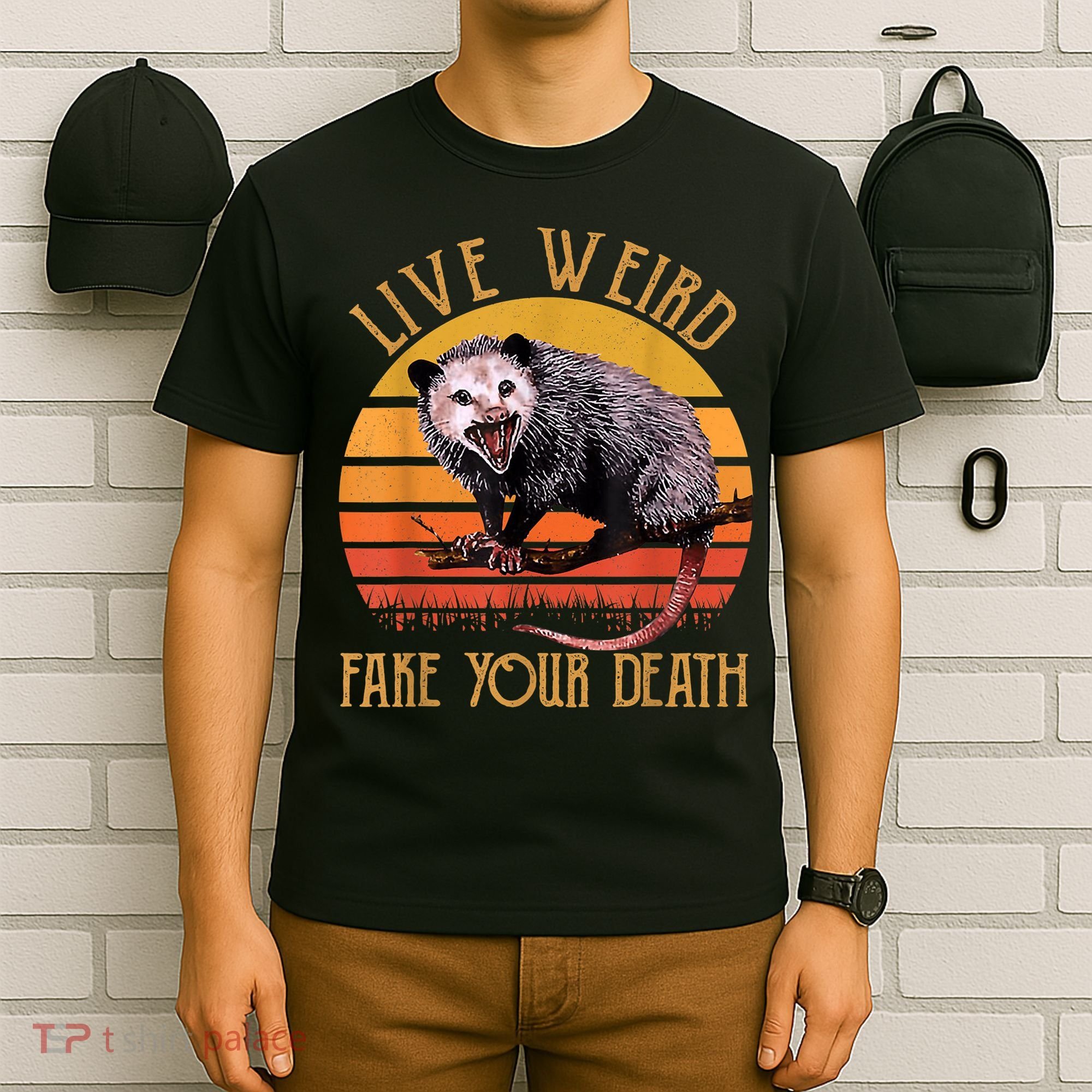 Live Ugly Fake Your Death Fynny Retro Vintage Opossum T-Shirt