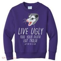 Live Ugly Fake Your Death Eat Trash Opossum Kids Sweatshirt thumb 0