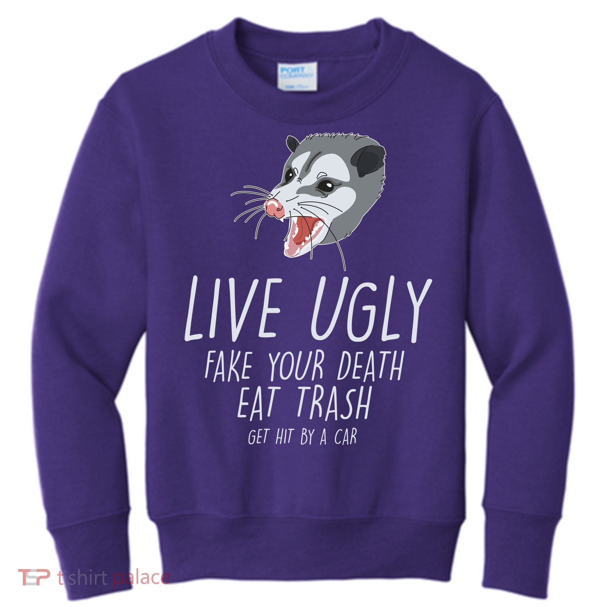 Live Ugly Fake Your Death Eat Trash Opossum Kids Sweatshirt
