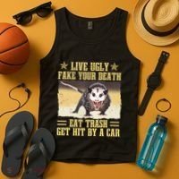 Live Ugly Fake Your Death Eat Trash Get Hit By A Car Opossum Tank Top thumb 4