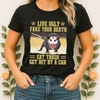 Live Ugly Fake Your Death Eat Trash Get Hit By A Car Opossum Women's T-Shirt thumb 2