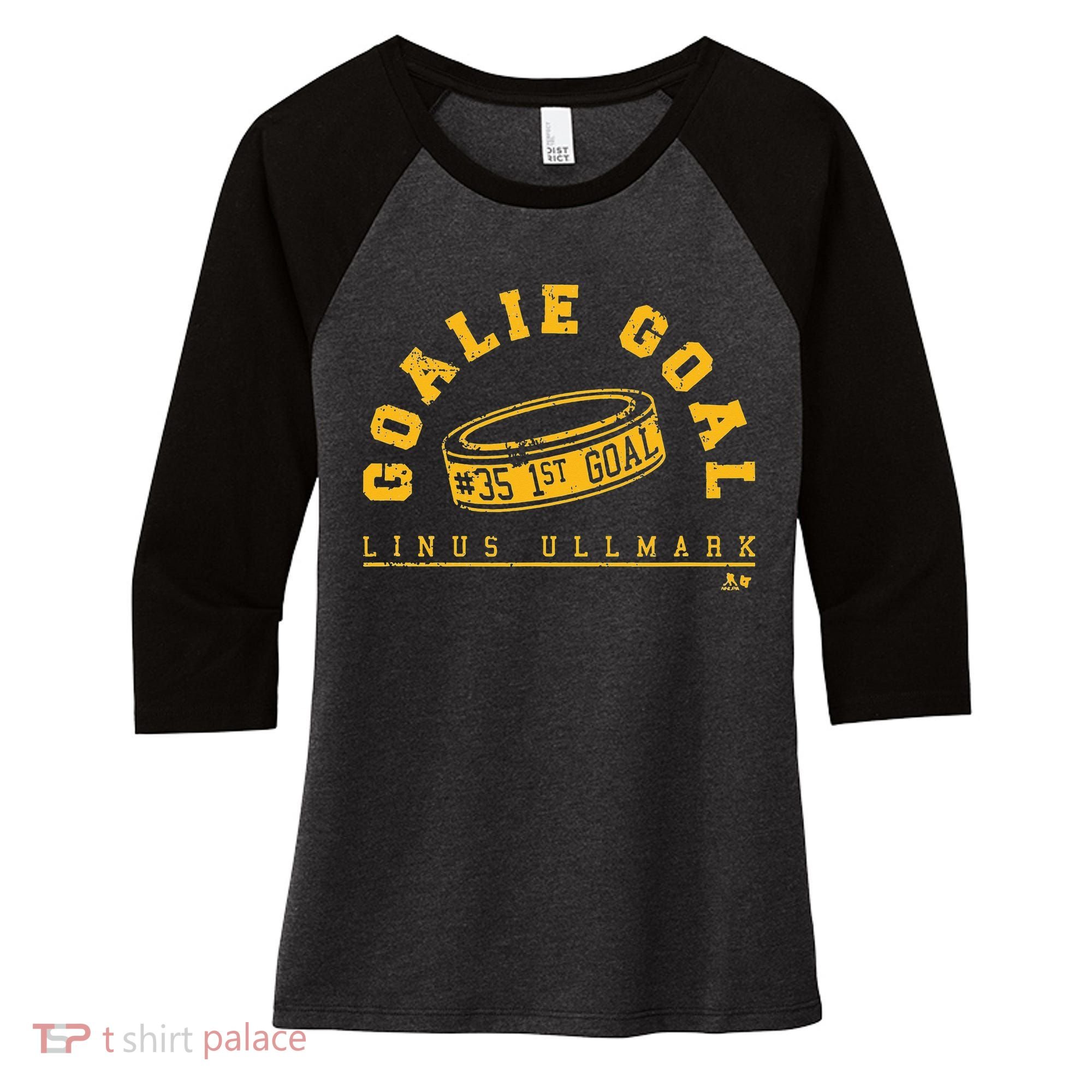 Linus Ullmark Goalie Goal Boston Hockey Women's Tri-Blend 3/4-Sleeve Raglan Shirt
