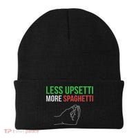 Less Upsetti More Spaghetti Funny Italian Sayings Beanie thumb 0