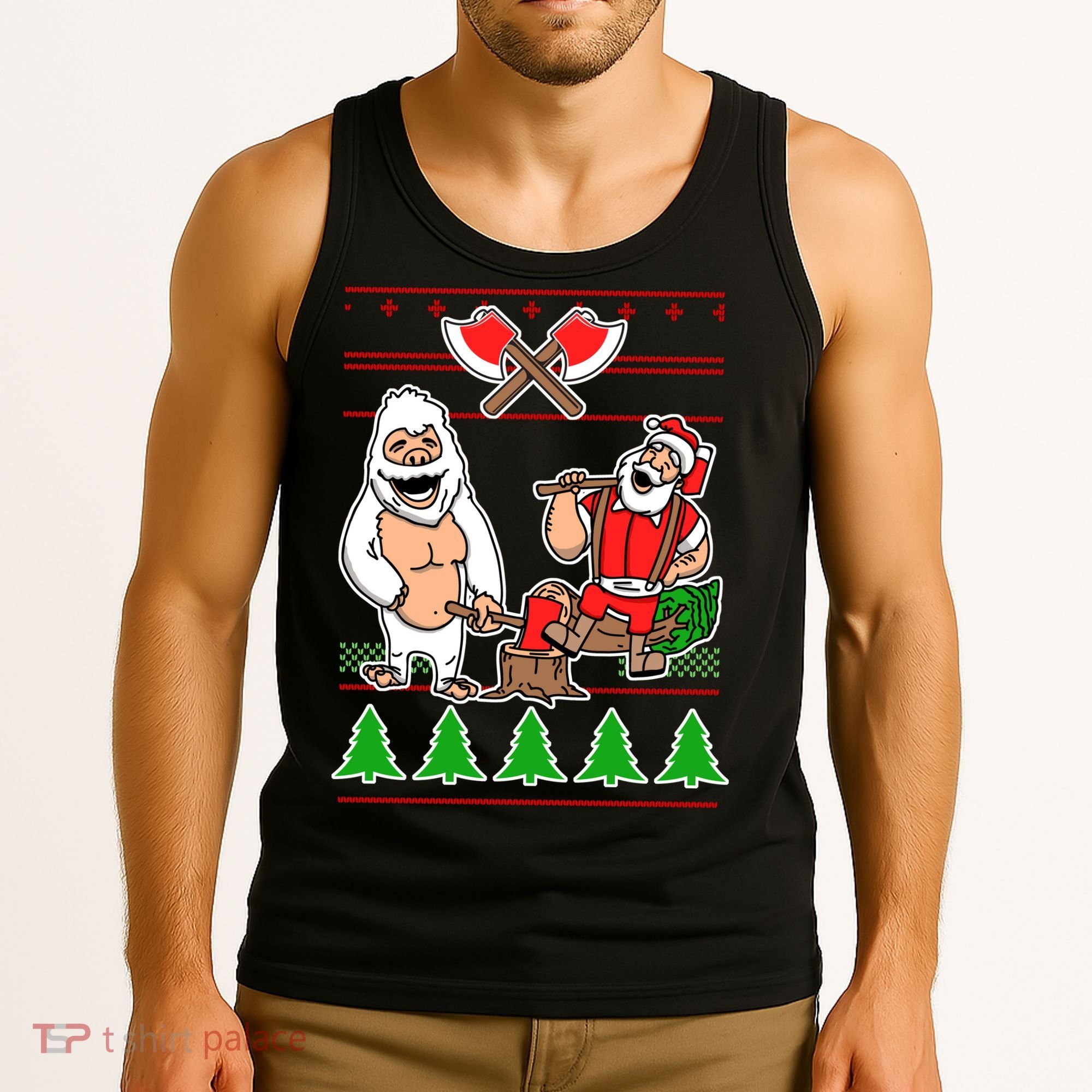 Lumberjack Santa Ugly Christmas Sweater Tank Top