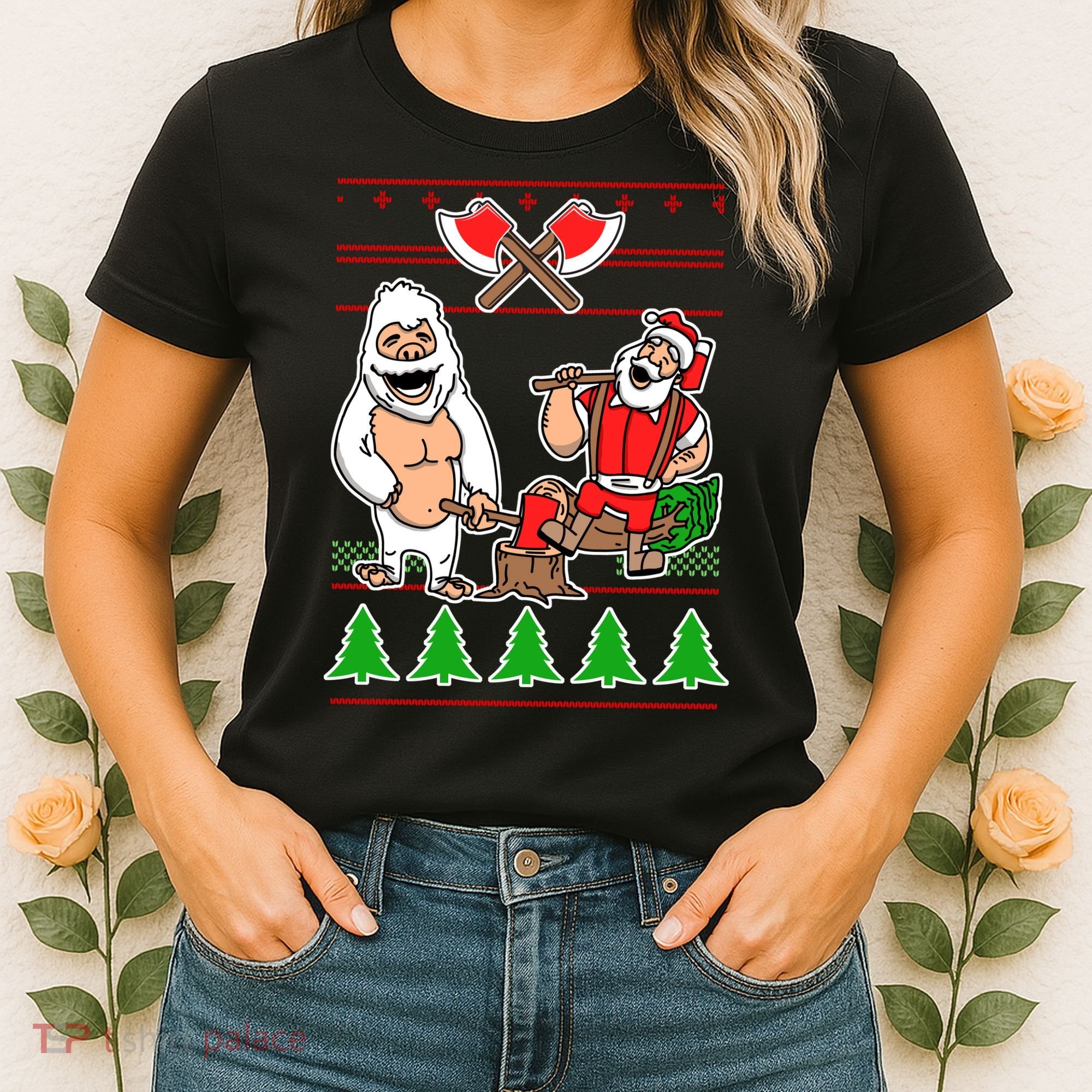 Lumberjack Santa Ugly Christmas Sweater Women's T-Shirt