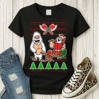 Lumberjack Santa Ugly Christmas Sweater Women's T-Shirt thumb 3
