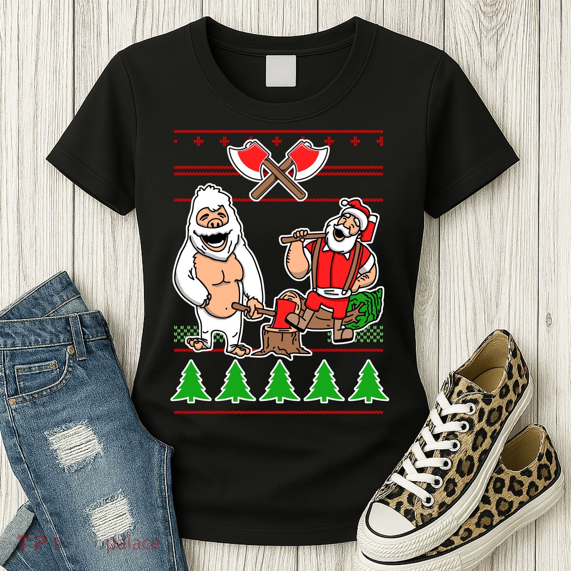 Lumberjack Santa Ugly Christmas Sweater Women's T-Shirt