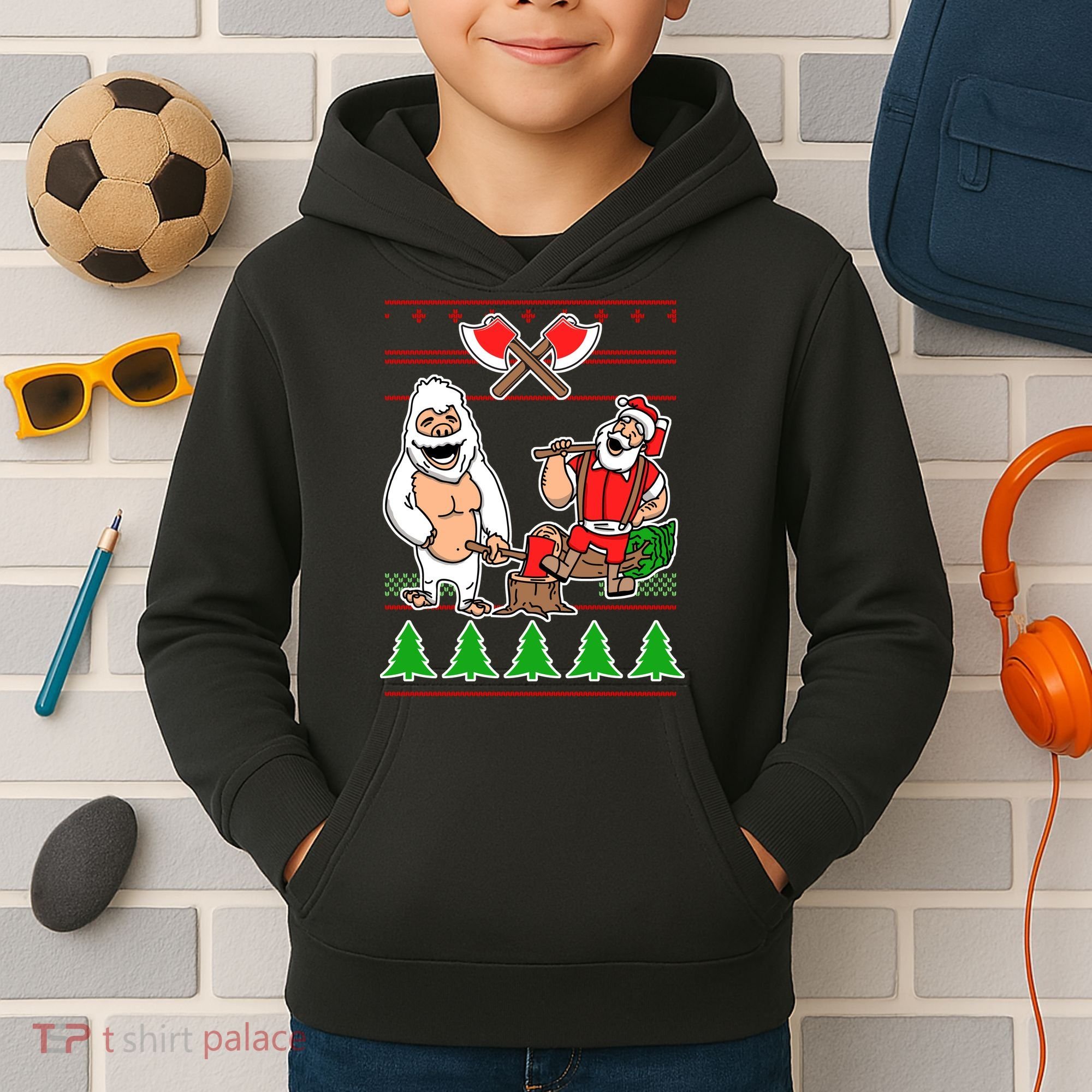 Lumberjack Santa Ugly Christmas Sweater Kids Hoodie