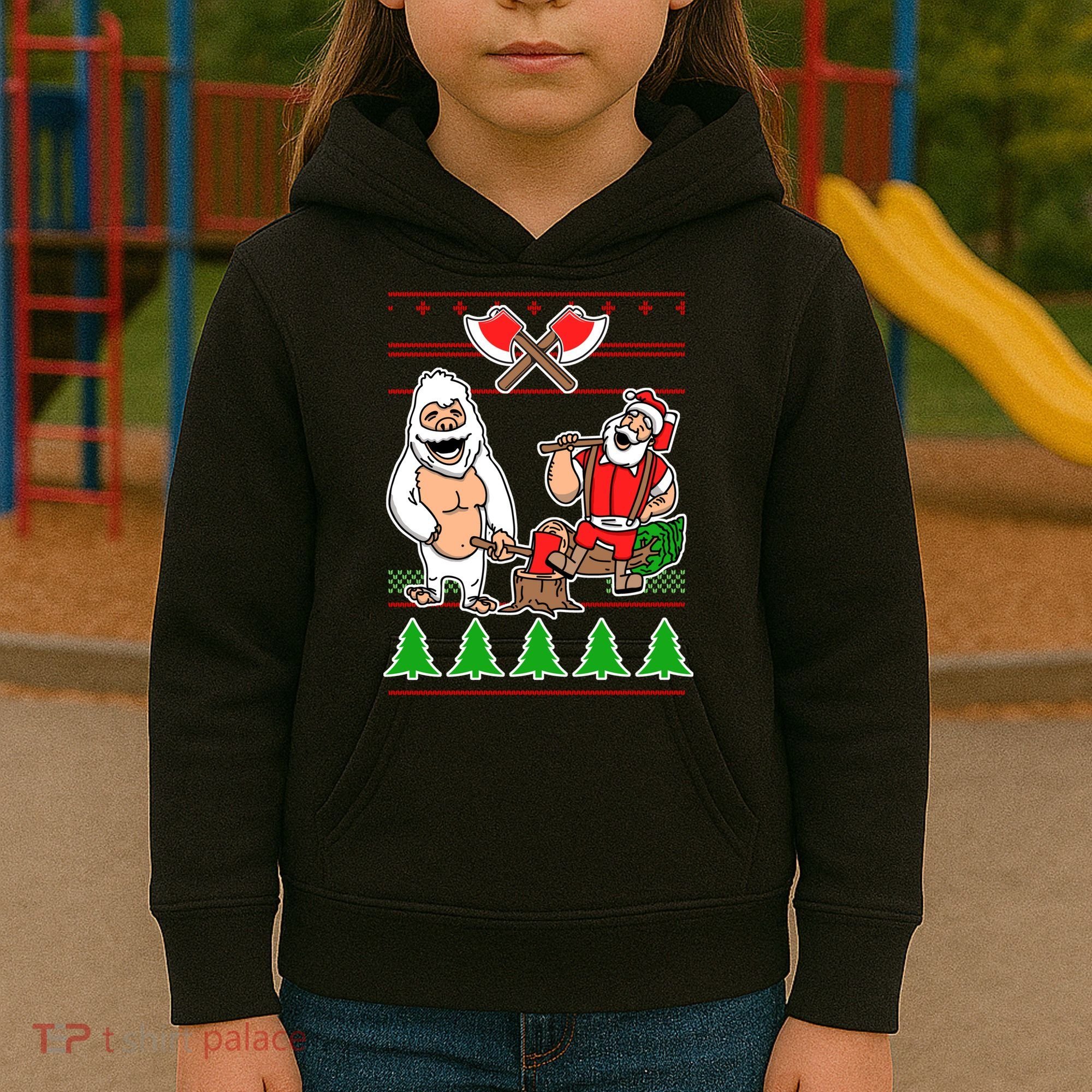 Lumberjack Santa Ugly Christmas Sweater Kids Hoodie