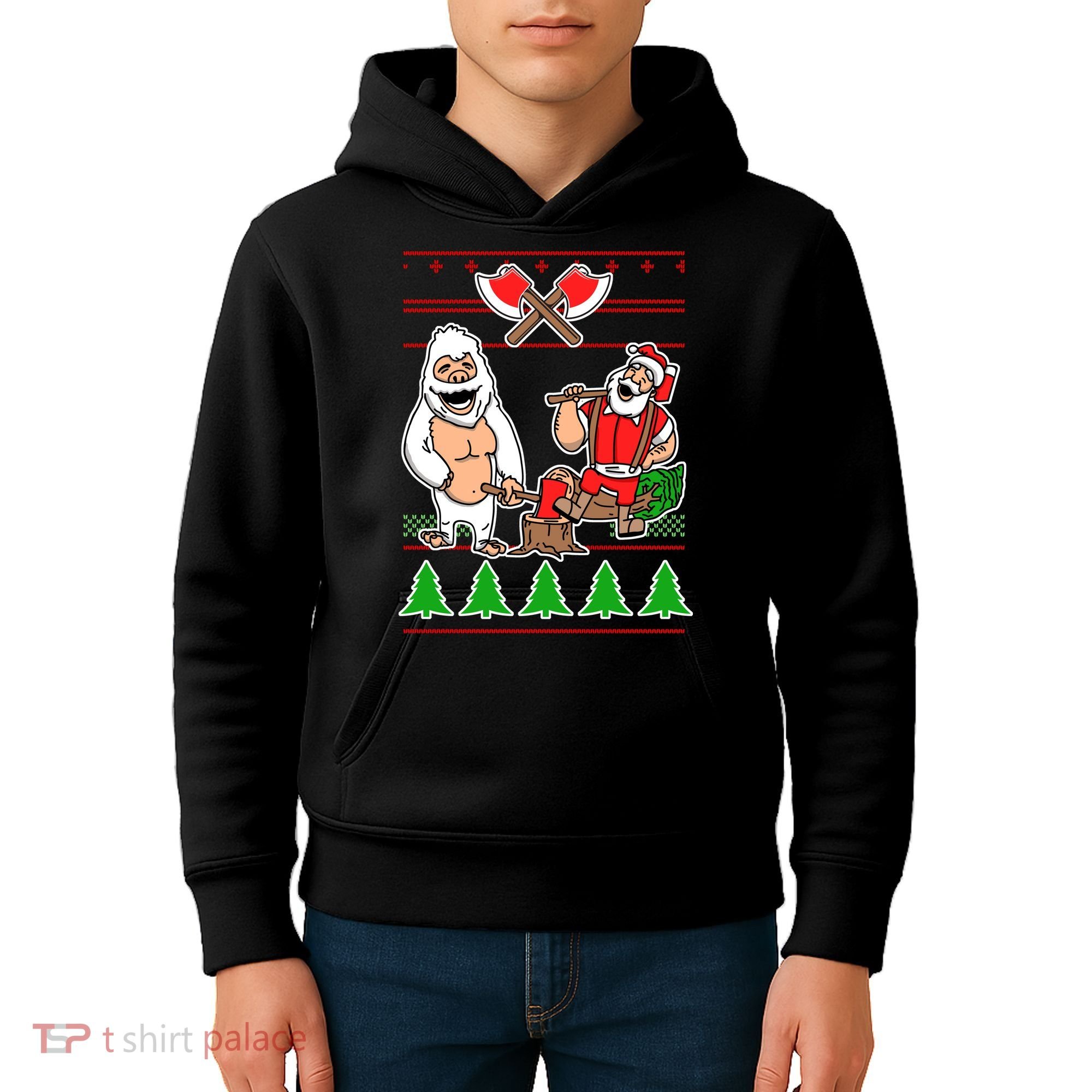 Lumberjack Santa Ugly Christmas Sweater Kids Hoodie
