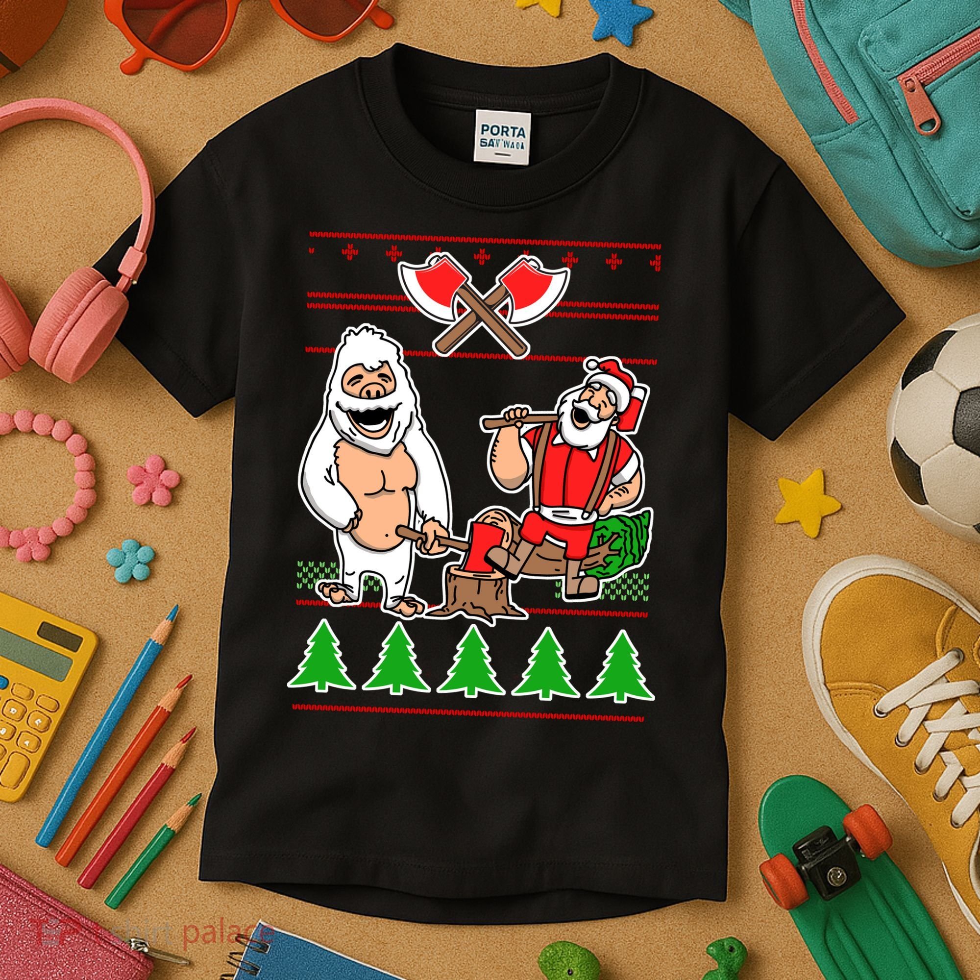 Lumberjack Santa Ugly Christmas Sweater Kids T-Shirt