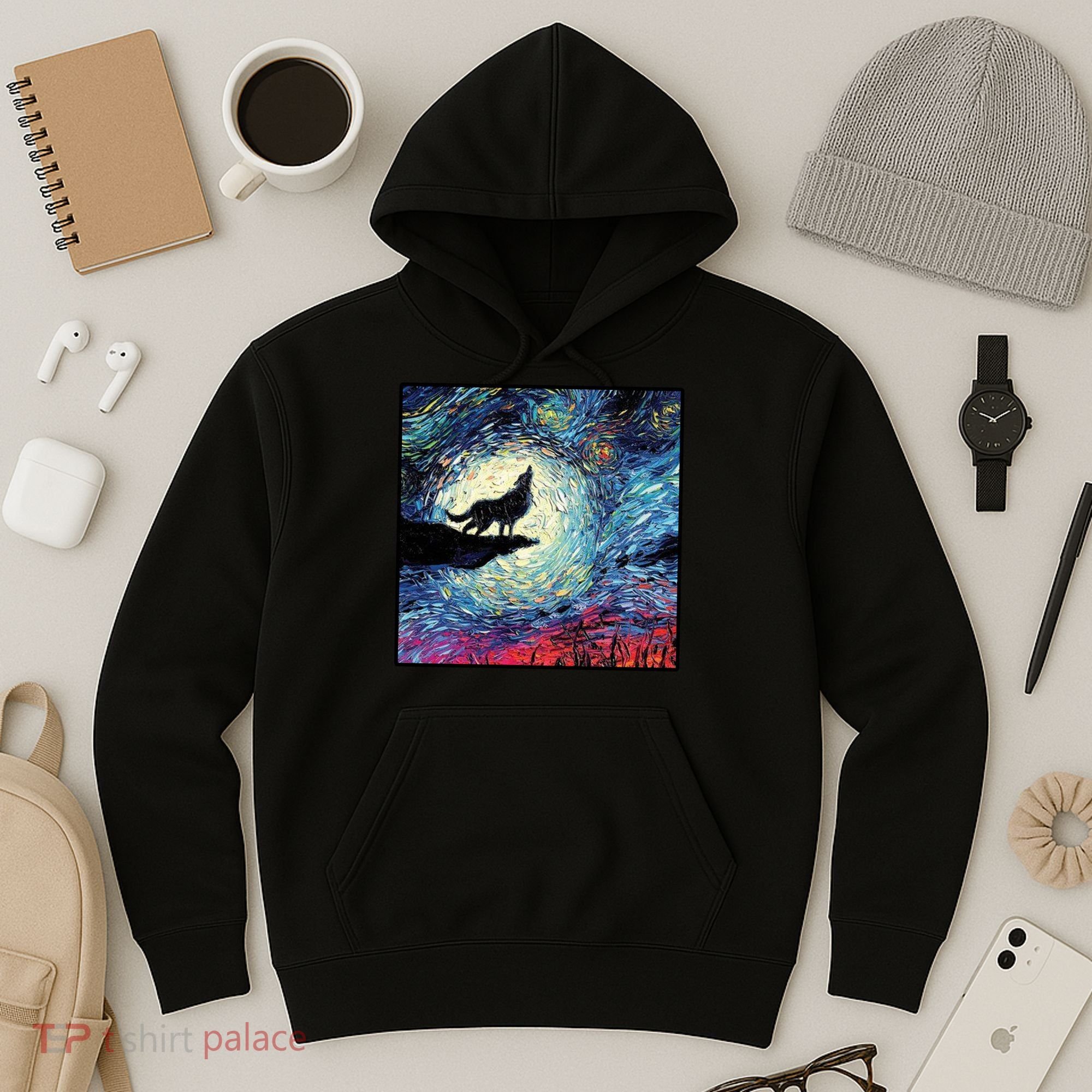 Lupine Night Howl Wolf Moon Hoodie