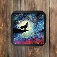 Lupine Night Howl Wolf Moon Coaster thumb 0