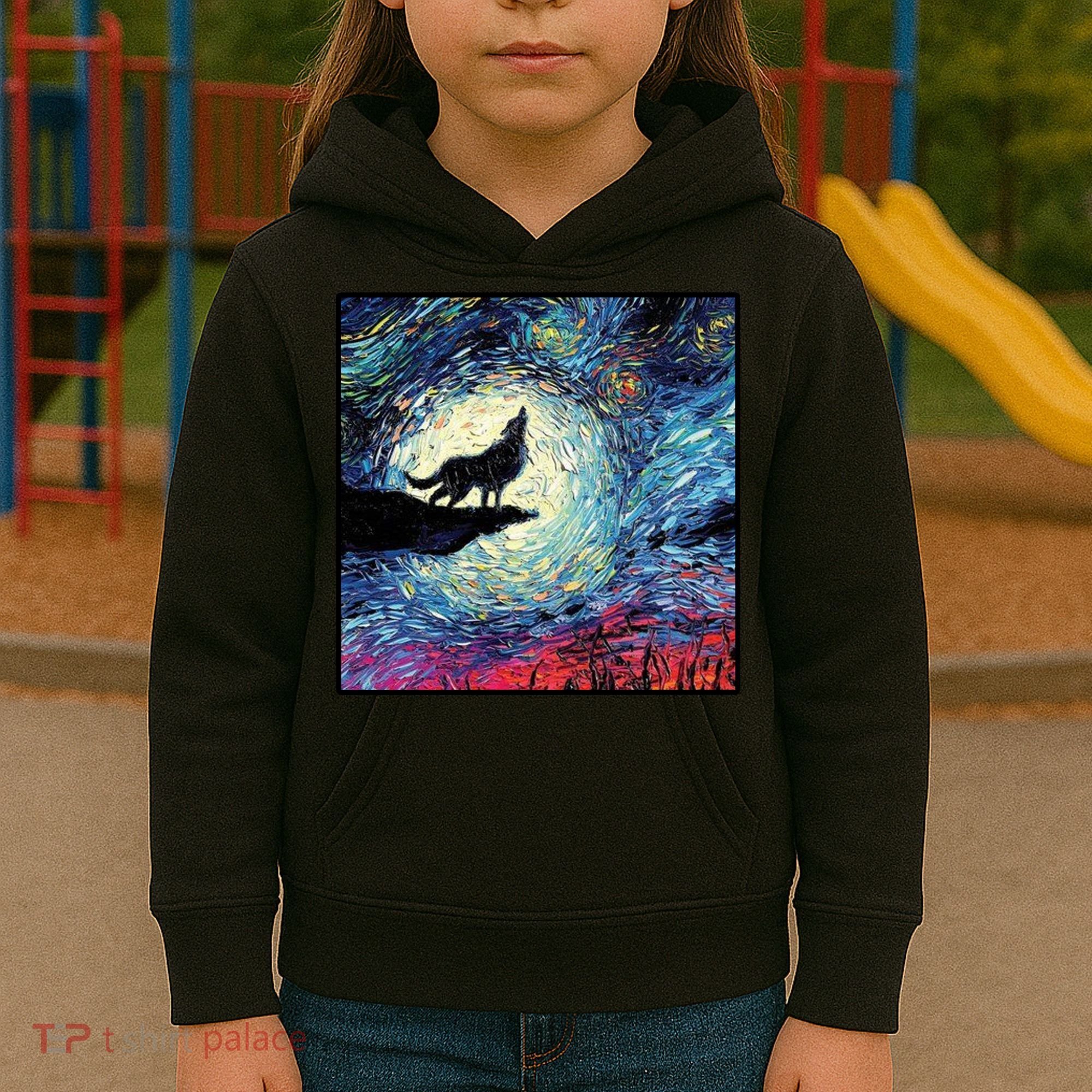 Lupine Night Howl Wolf Moon Kids Hoodie