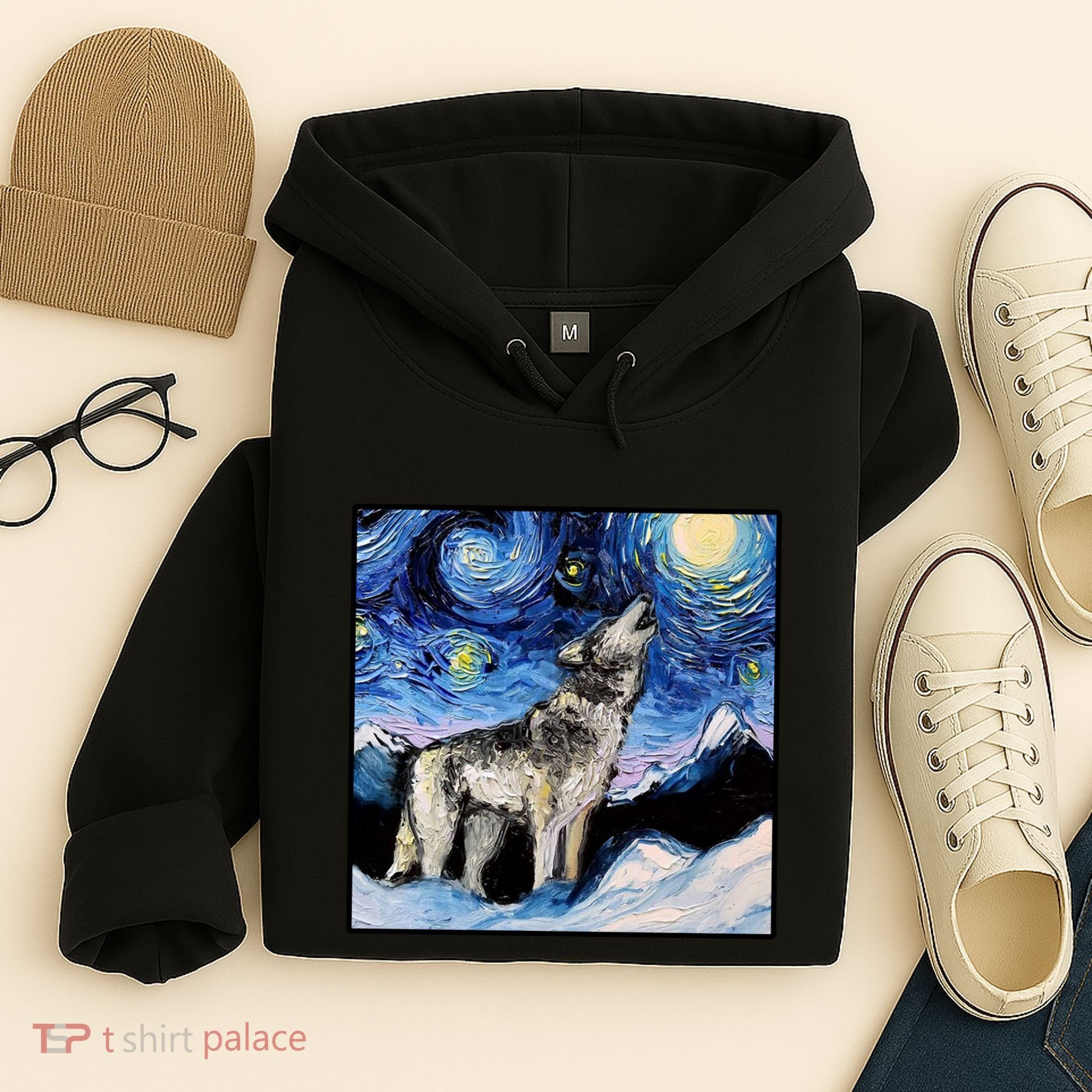 Lupine Night Wolf Painting Hoodie