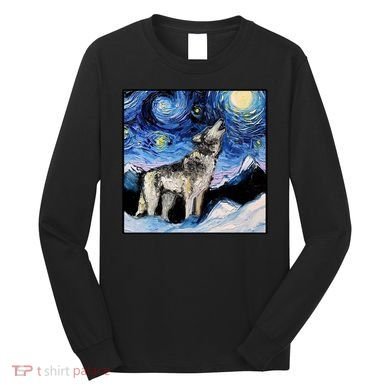Lupine Night Wolf Painting Long Sleeve Shirt