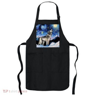 Lupine Night Wolf Painting Apron