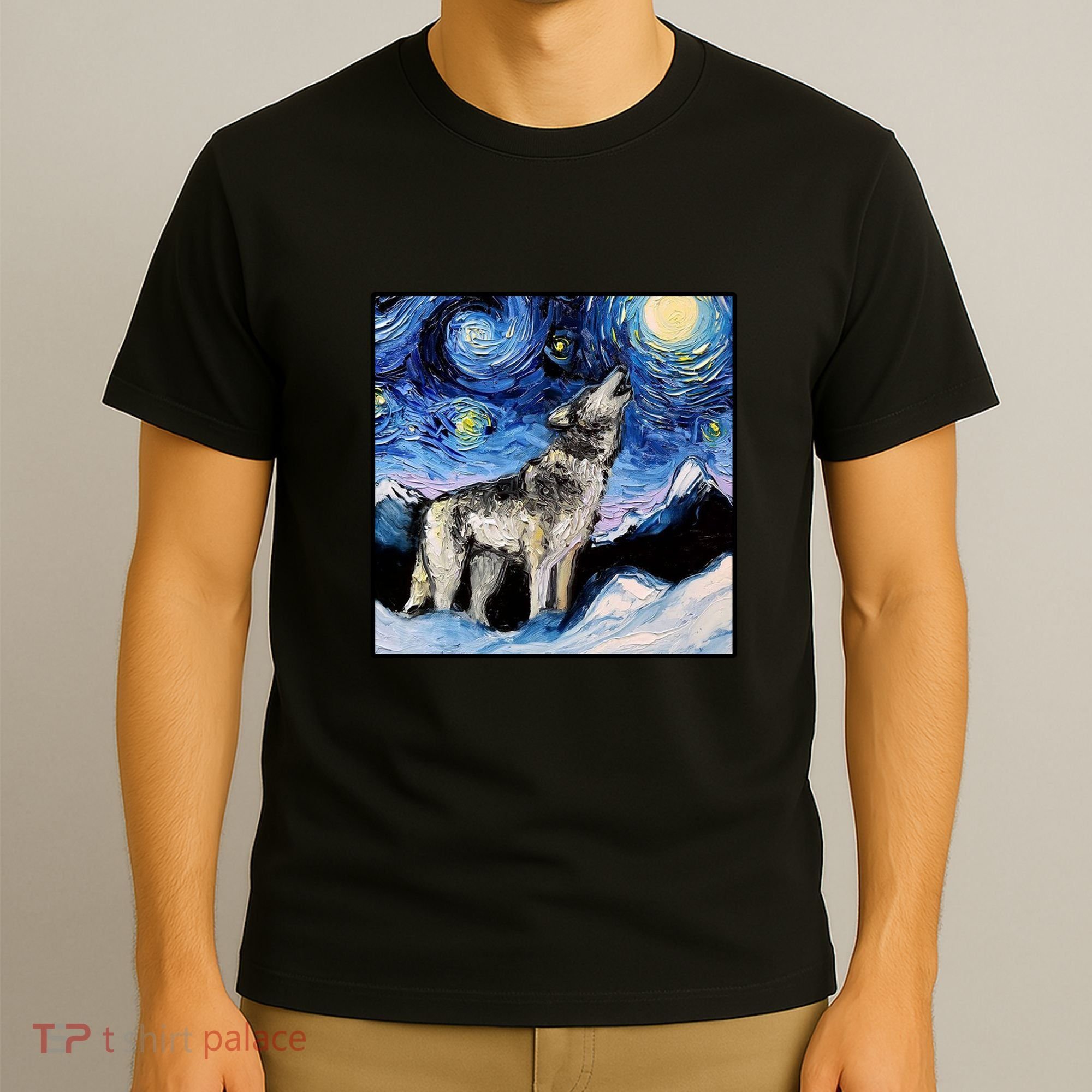 Lupine Night Wolf Painting T-Shirt