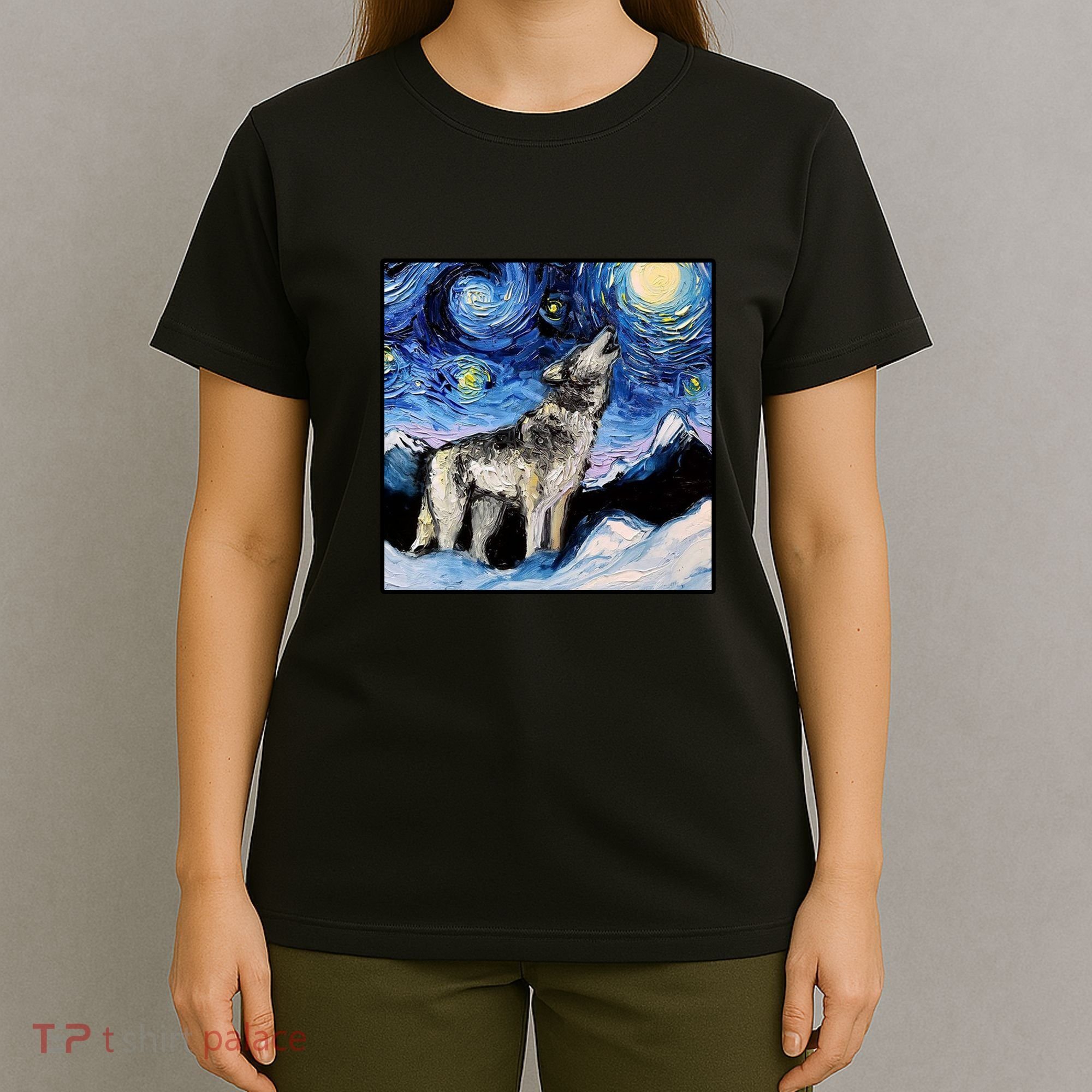 Lupine Night Wolf Painting T-Shirt