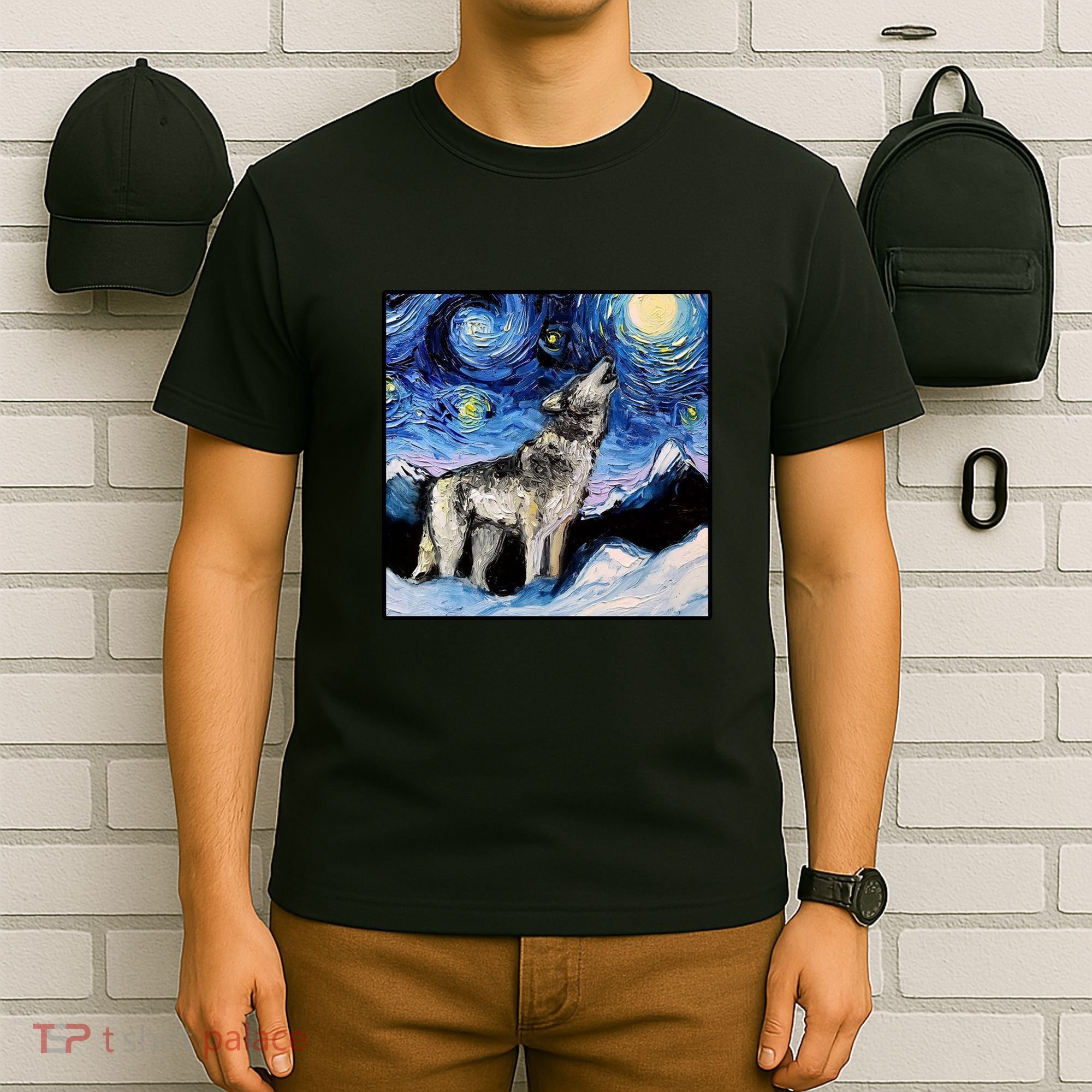 Lupine Night Wolf Painting T-Shirt