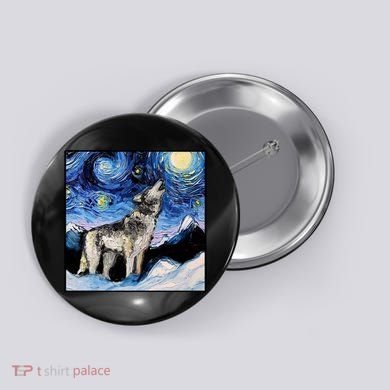 Lupine Night Wolf Painting Button