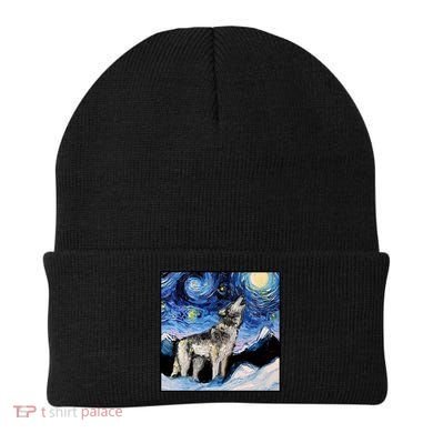 Lupine Night Wolf Painting Beanie