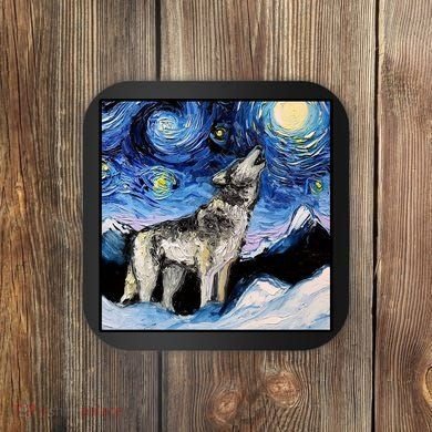 Lupine Night Wolf Painting Coaster