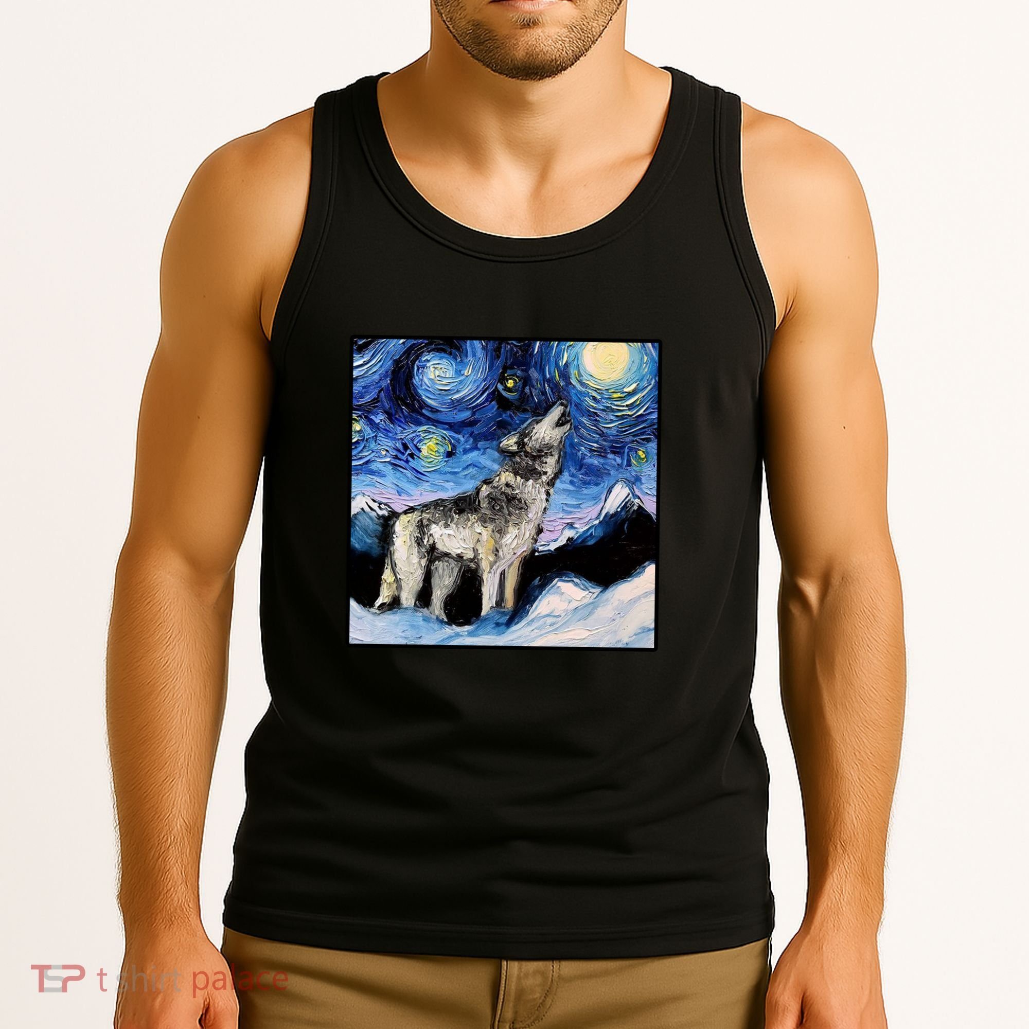 Lupine Night Wolf Painting Tank Top