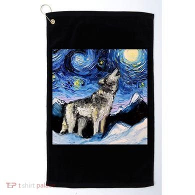 Lupine Night Wolf Painting Golf Towel