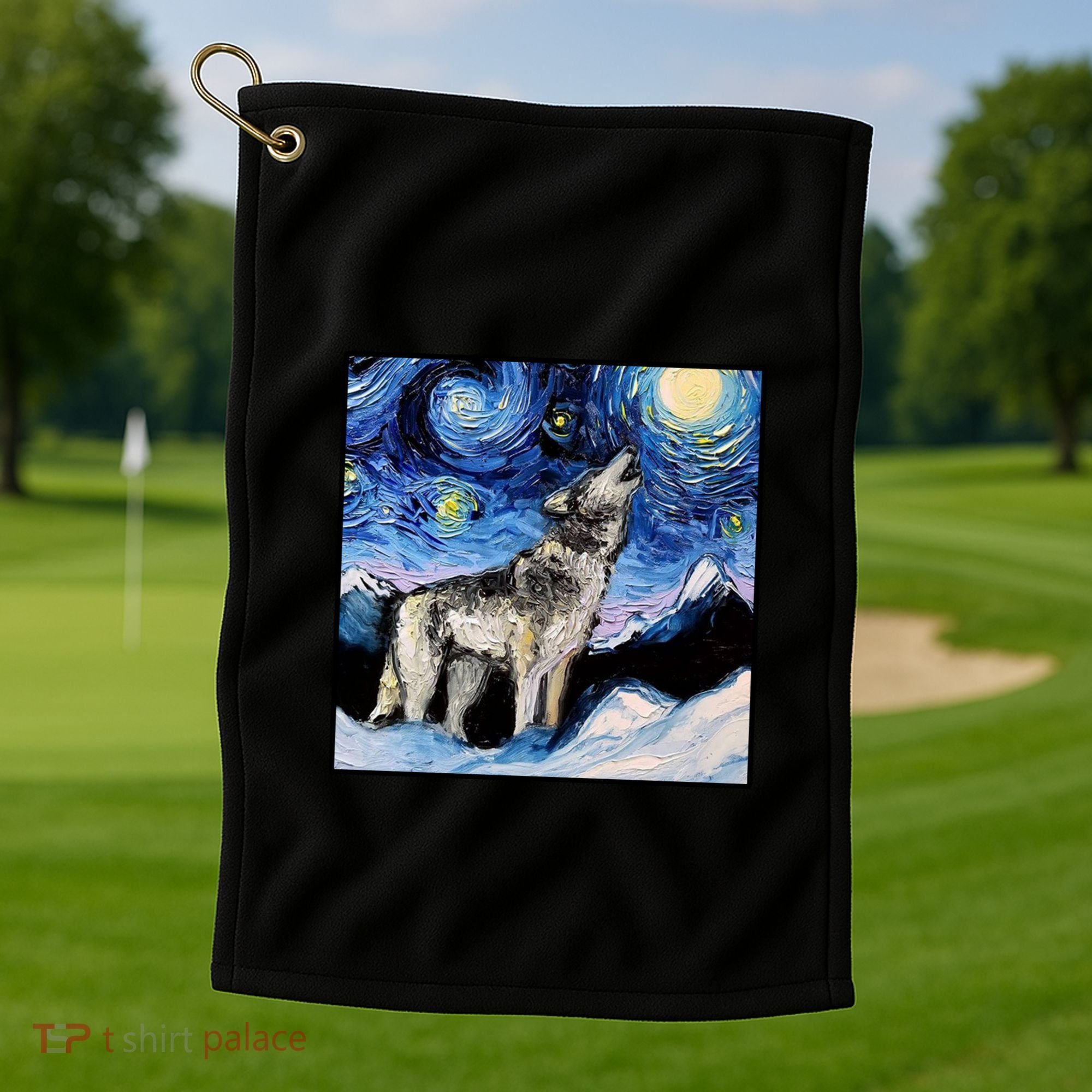 Lupine Night Wolf Painting Golf Towel