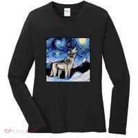 Lupine Night Wolf Painting Women's Long Sleeve Shirt thumb 0