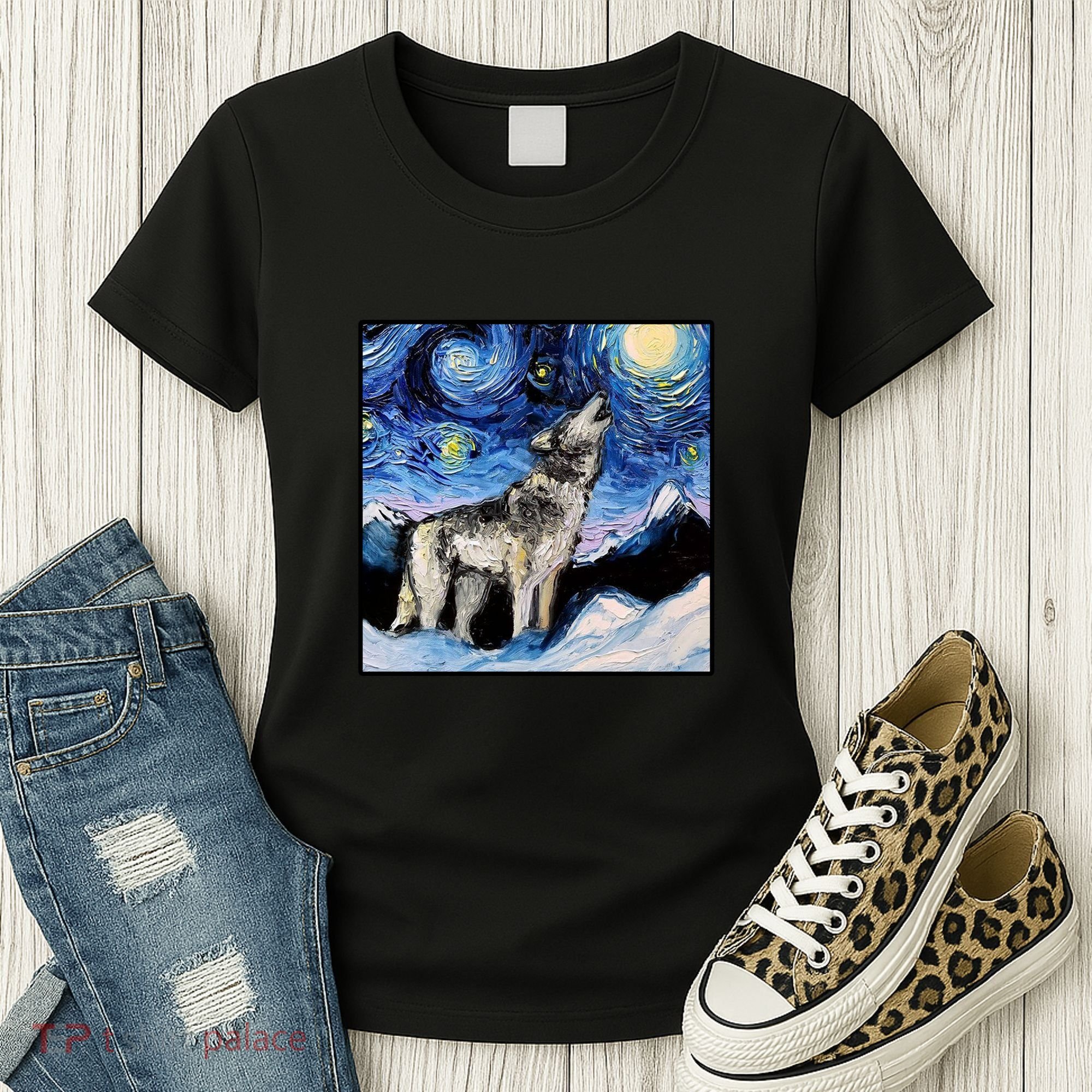 Lupine Night Wolf Painting Women's T-Shirt