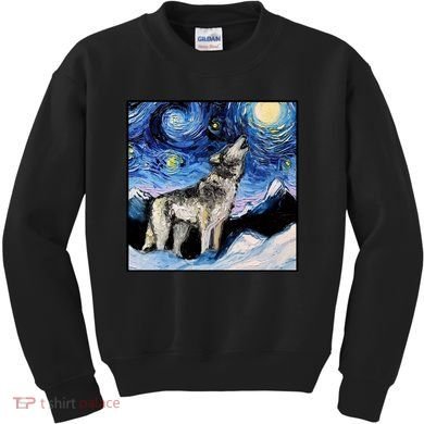 Lupine Night Wolf Painting Kids Sweatshirt
