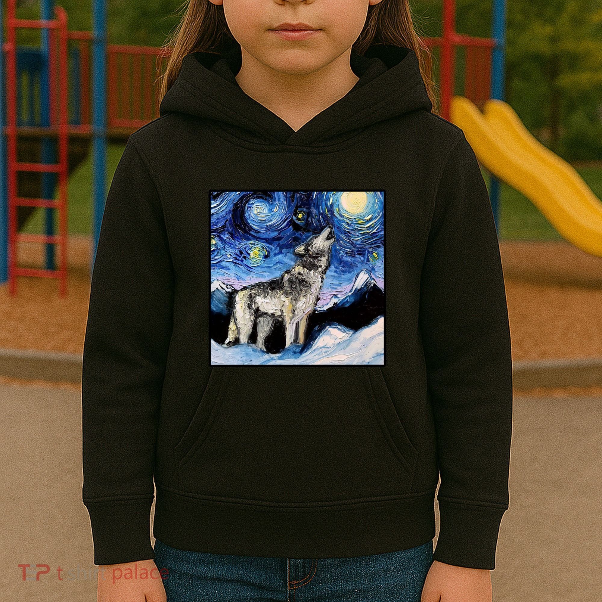 Lupine Night Wolf Painting Kids Hoodie