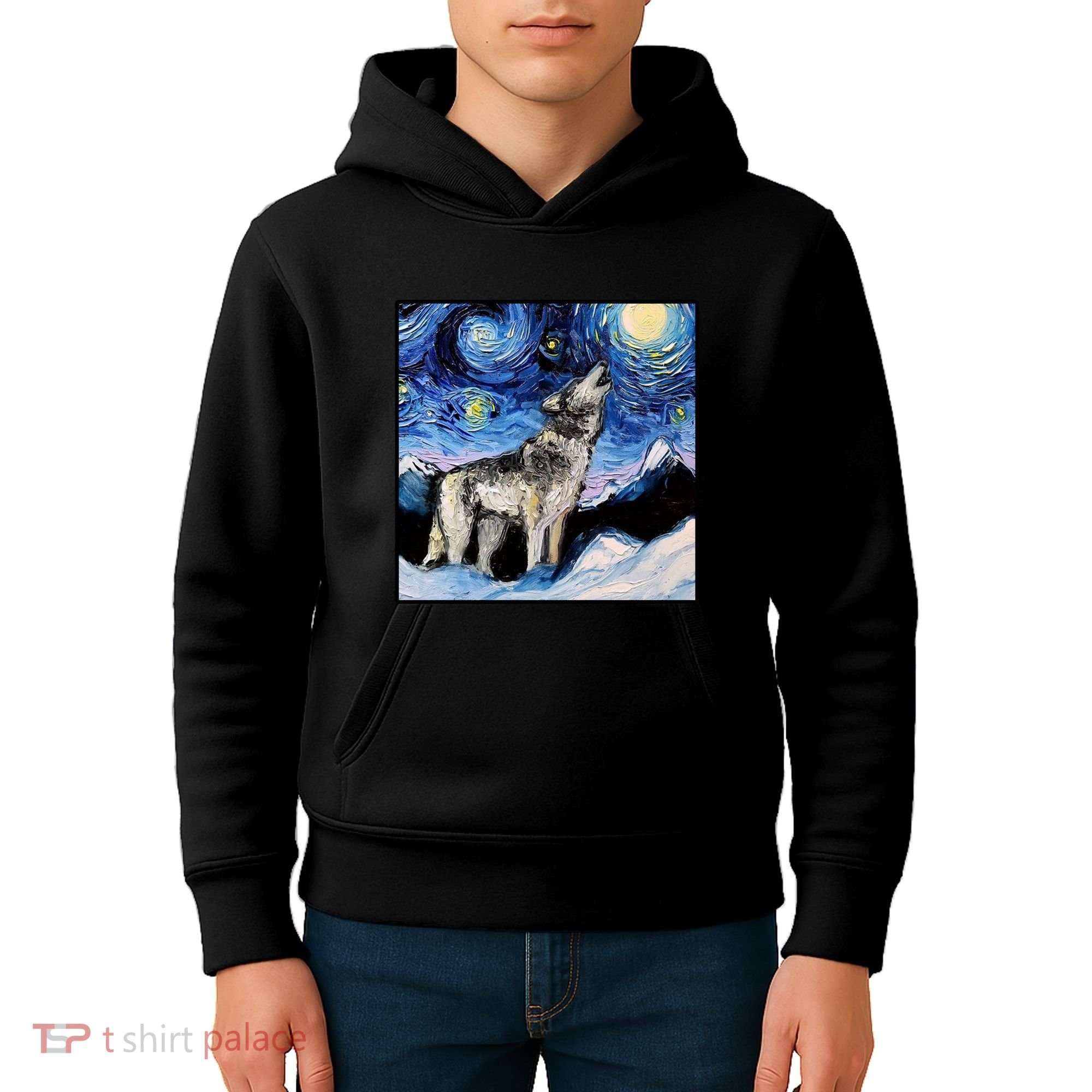 Lupine Night Wolf Painting Kids Hoodie