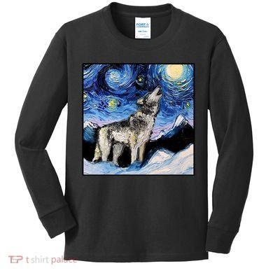 Lupine Night Wolf Painting Kids Long Sleeve Shirt