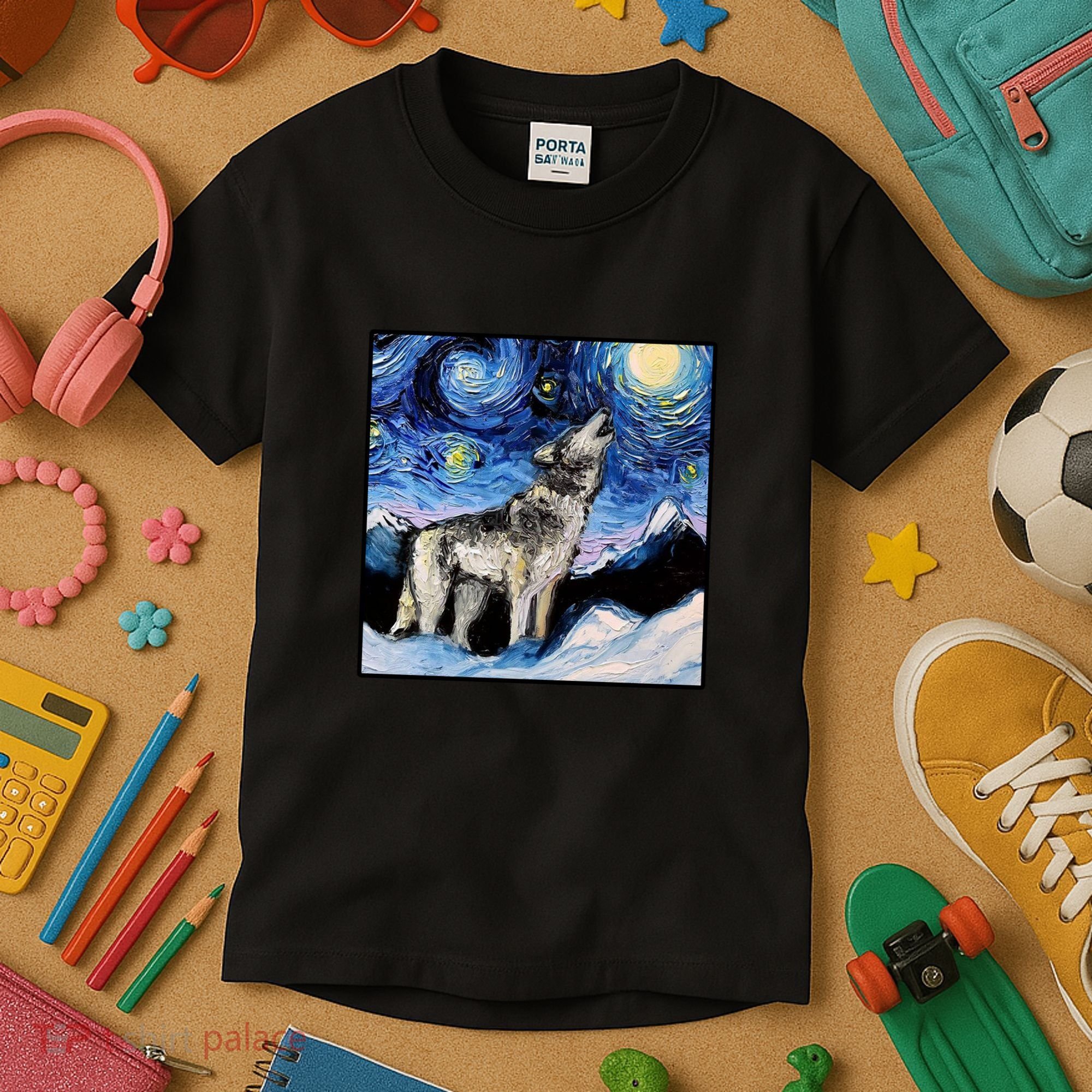 Lupine Night Wolf Painting Kids T-Shirt