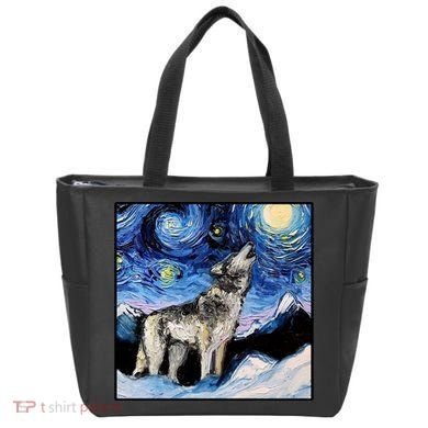 Lupine Night Wolf Painting Tote Bag