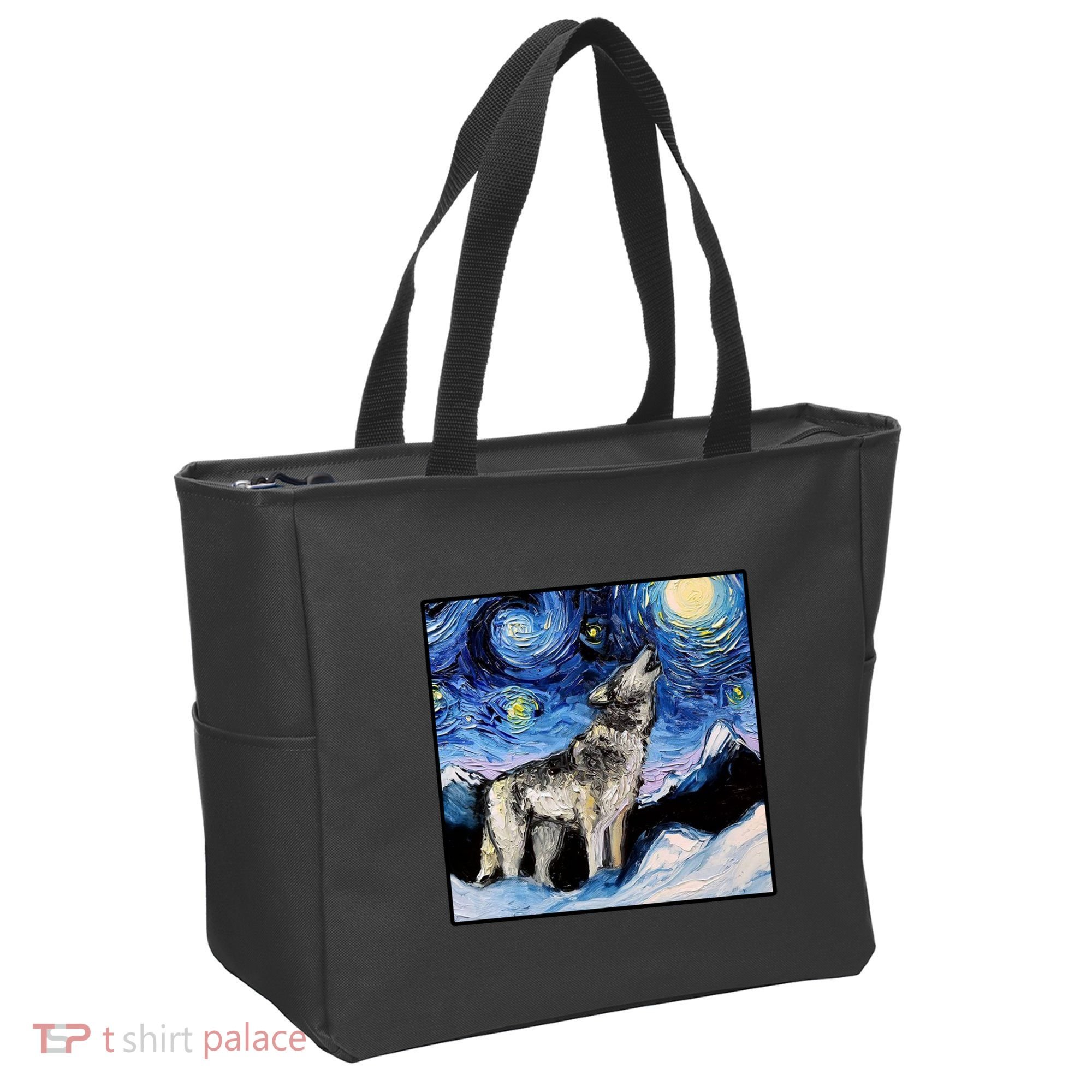 Lupine Night Wolf Painting Tote Bag