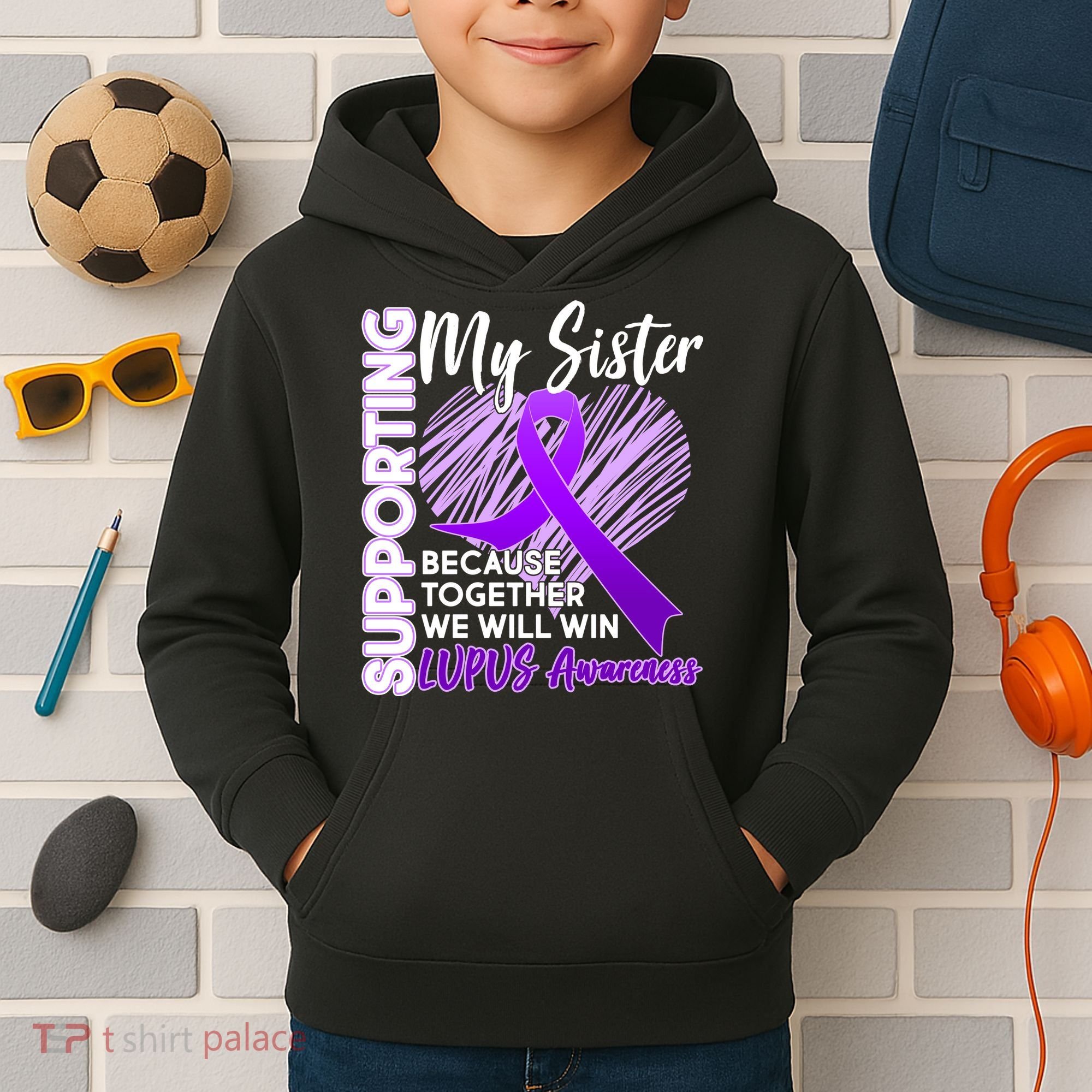 Lupus Awareness Love Support My Sister Kids Hoodie