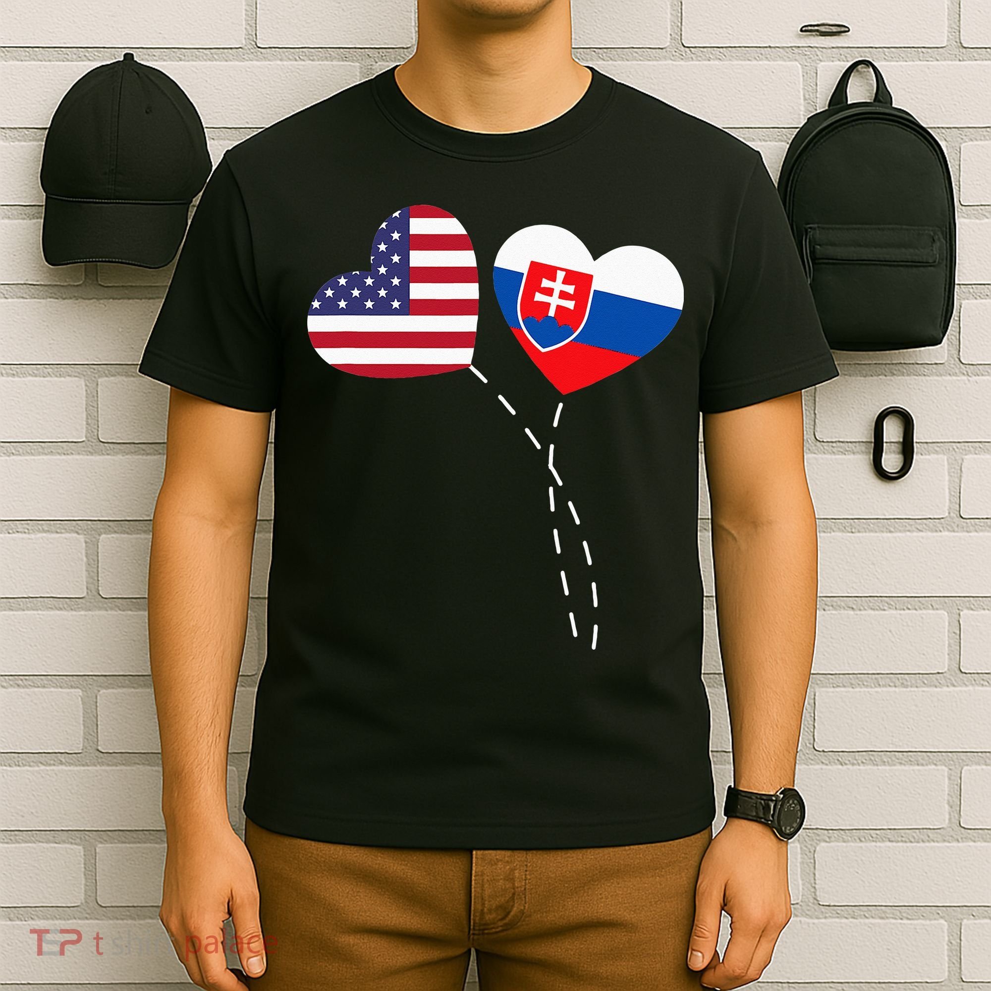 Loving USA Slovakia Flag Heart Slovakian Americans Love T-Shirt